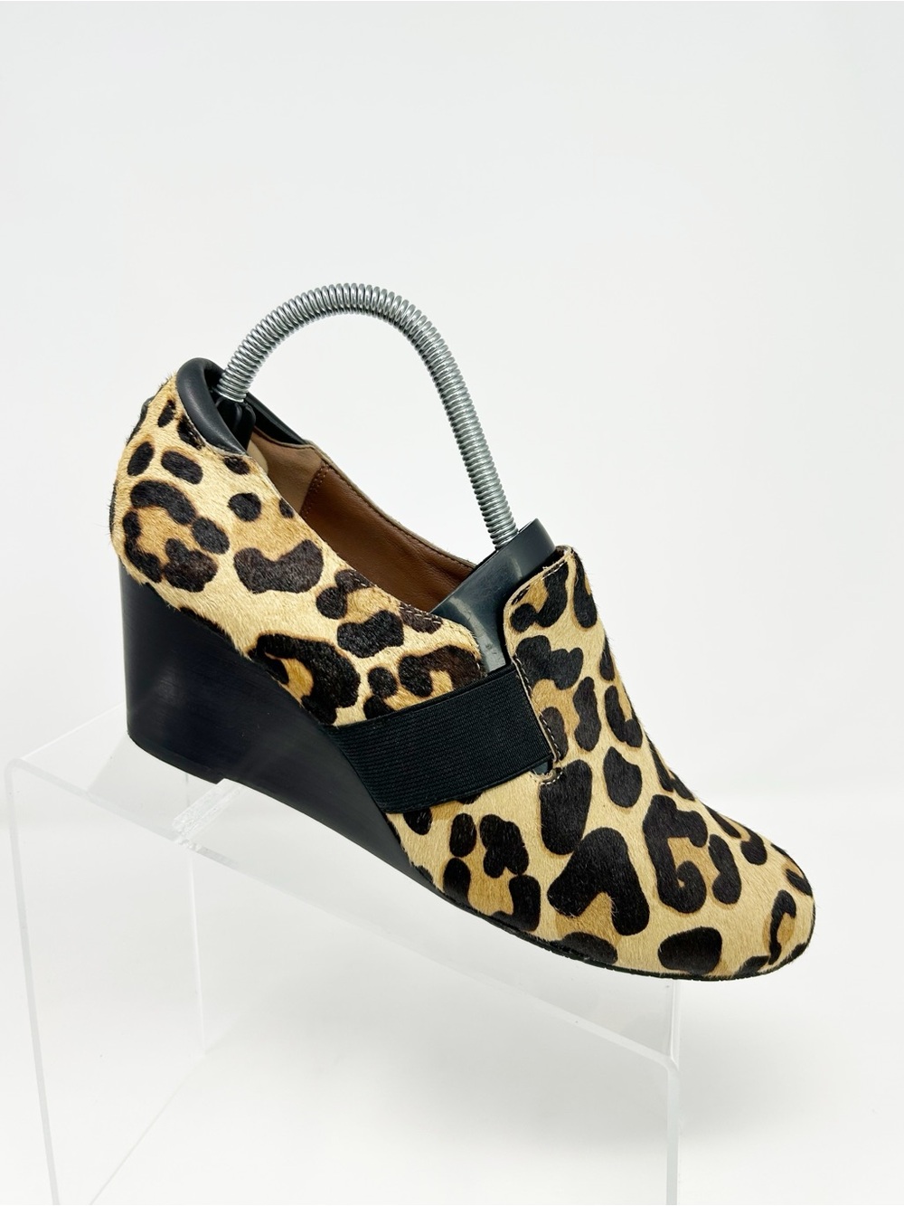 Donald J Pliner Leopard Print Wedge Ankle Booties Slip-On Elastic Strap Size 9.5